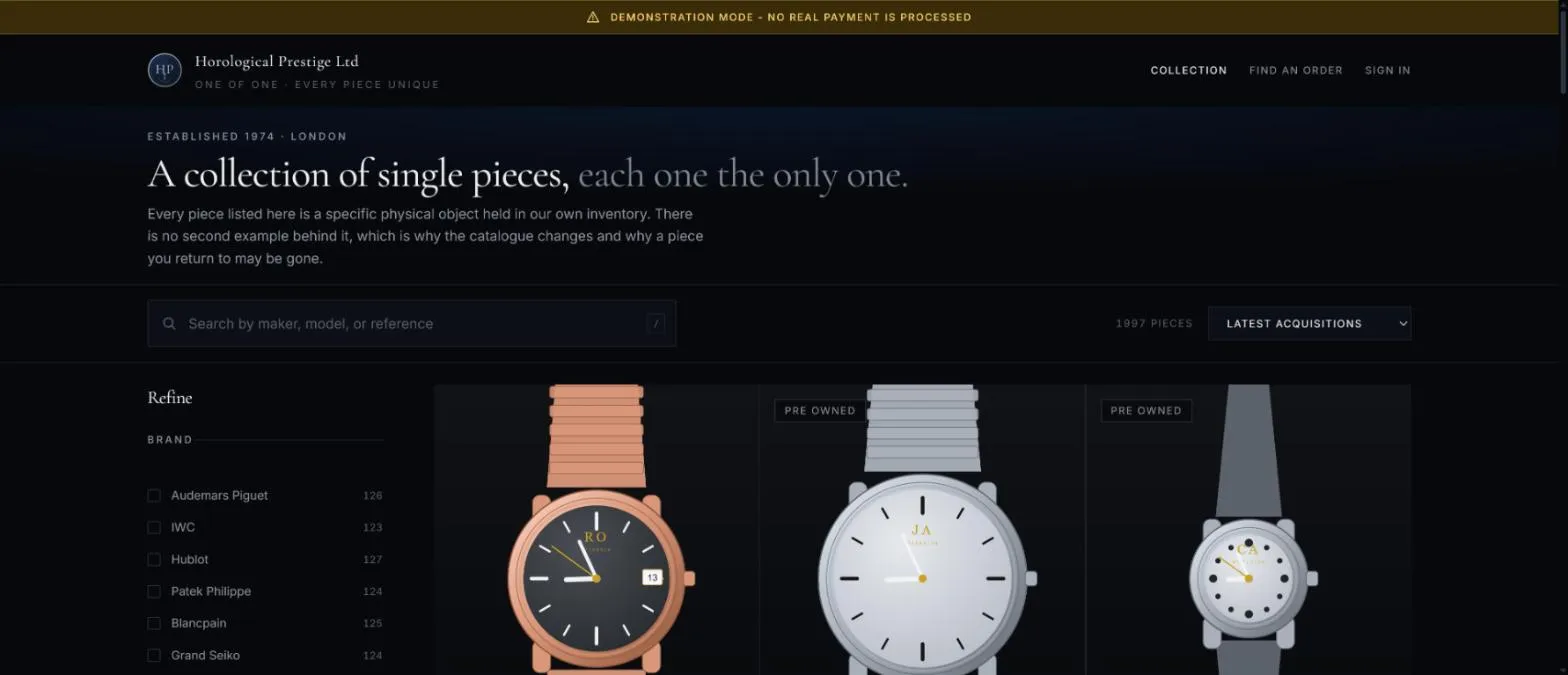 Screenshot of Horological Prestige Ltd