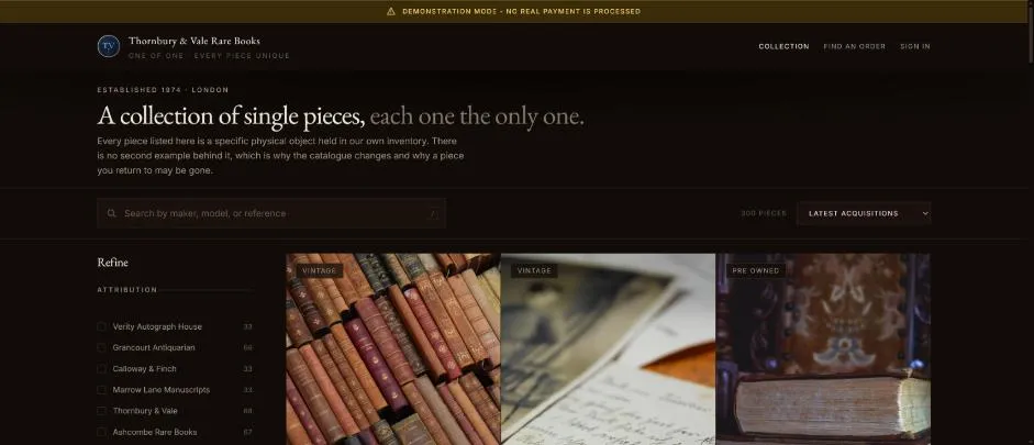 Screenshot of Thornbury & Vale Rare Books